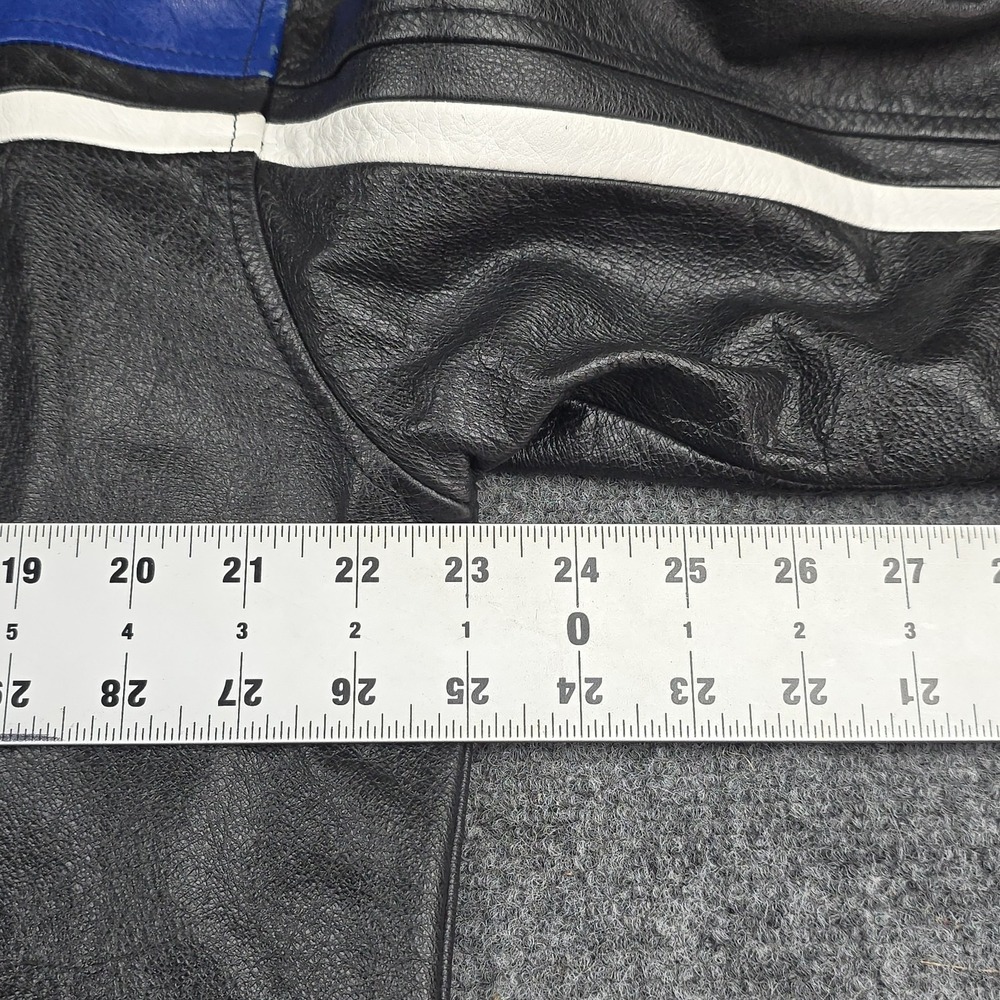 Vintage Buell American Motorcycles Leather Jacket Mens Large Black Blue Racing - Picture 12 of 14